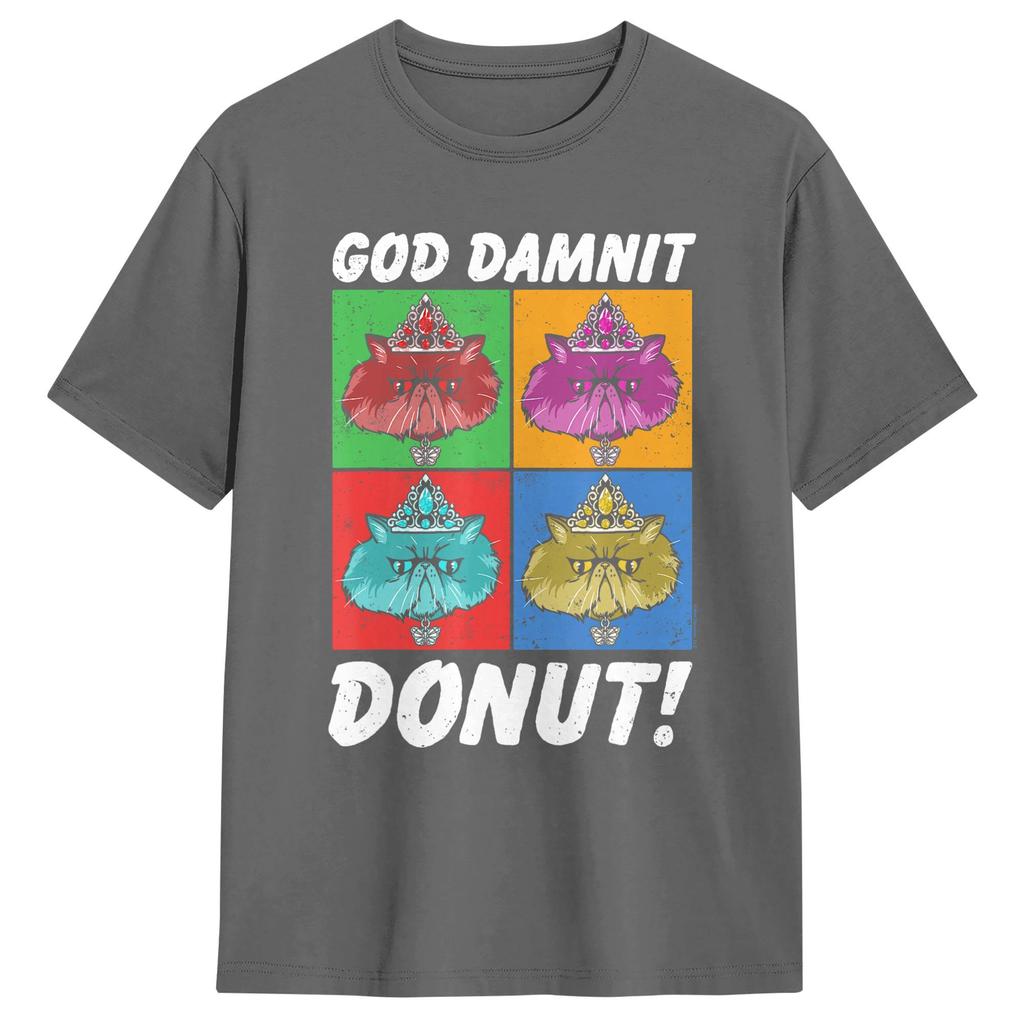 Unisexs TShirt God Damnit Donut Cat Pop Art DCC Vintage Cotton Tee Shirt Short Sleeve T Shirts Crewneck Clothing Gift Idea