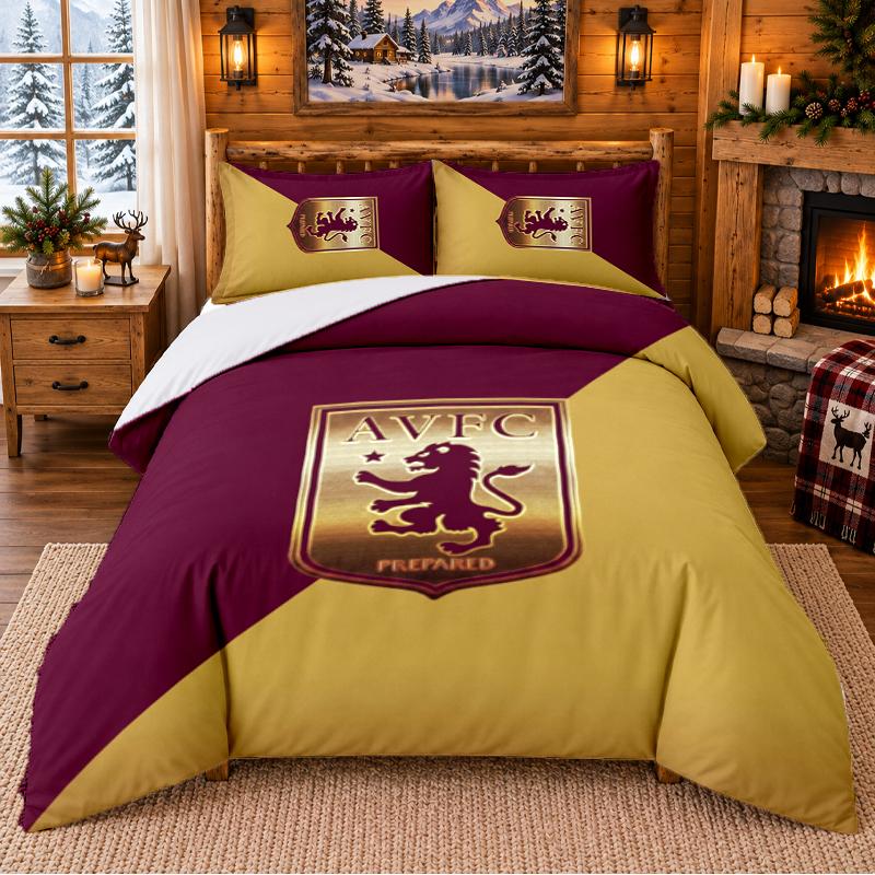Printed 3Pcs Bedding Set Aston Villa Football Pattern Bed Sheet Pillowcase For Bedroom Decor