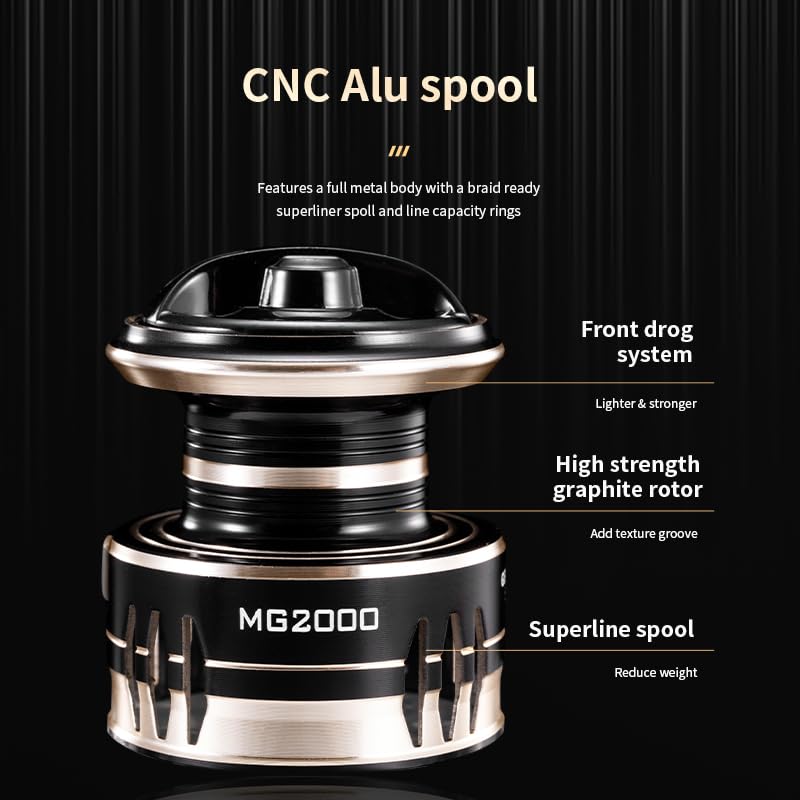ROOBLINOS MG 2000-7000 Профессиональная спиннинговая рыболовная катушка с легким черным металлическим корпусом и плавным фрикционным механизмом для ловли карпа в пресноводных водохранилищах (MG6000)