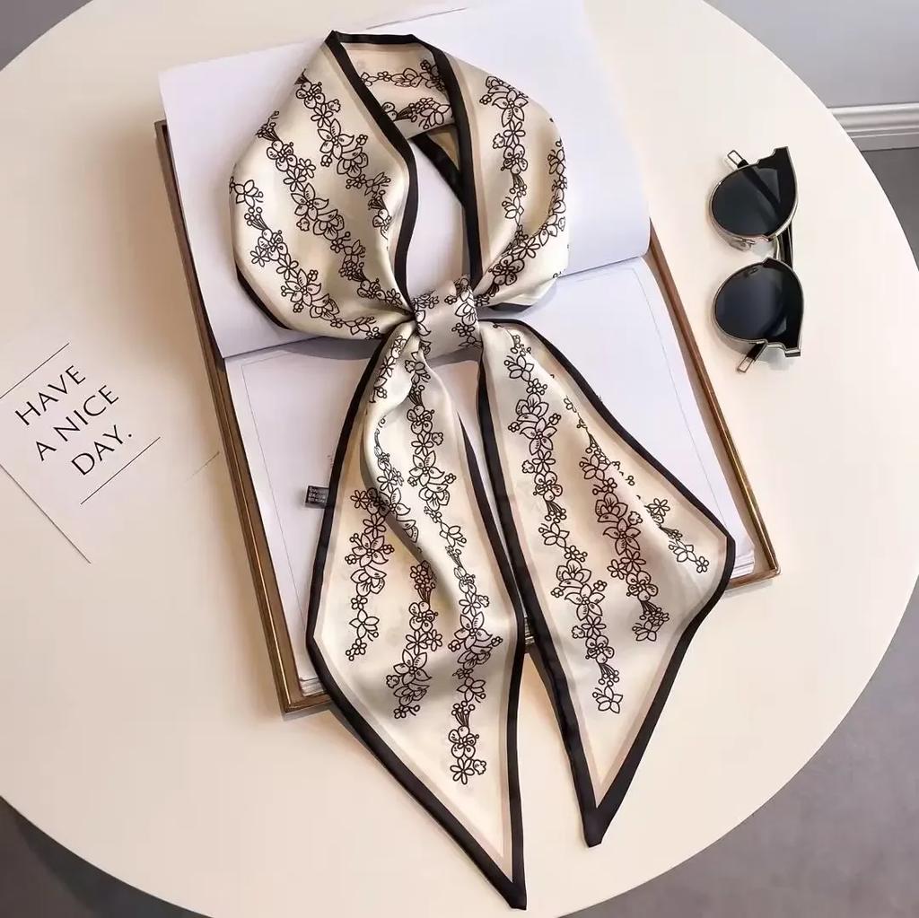 Fashion Print Hair Ribbon Scarf Women Neck Tie Bag Scarfs Satin Silk Skinny Headscarves Ladies Foulard Floral Bands New