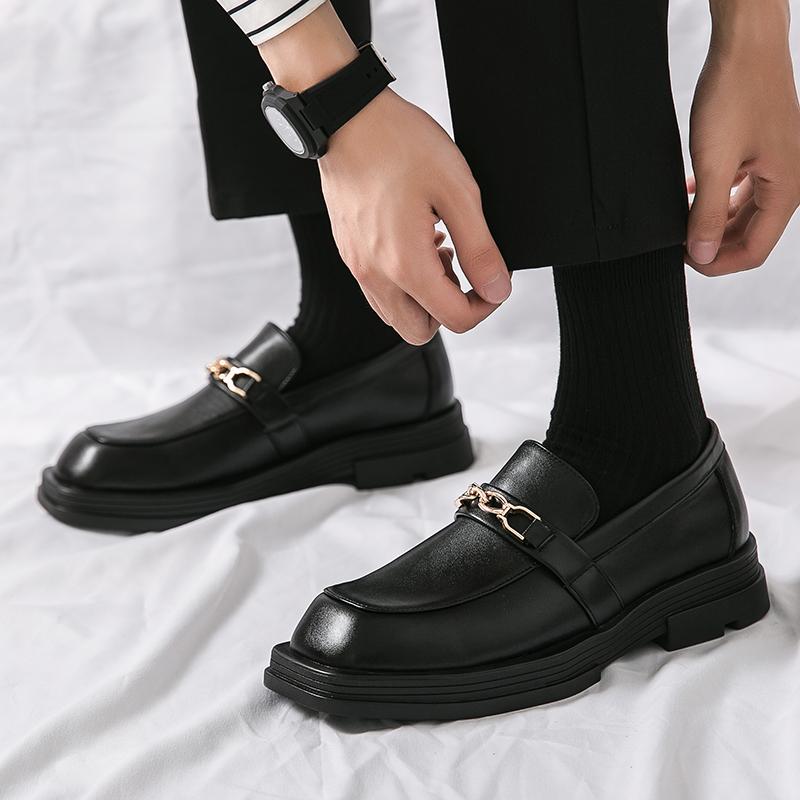 Fashion Men Thick Soled Slip-on Shoes Formal Dress Shoe Masculino Leather Genuine Elegant Suit Shoes Men's Casual Office Loafers