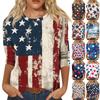 Women's Fashion Casual Seven Sleeve Independence Day Printed Round Neck T-Shirt Top