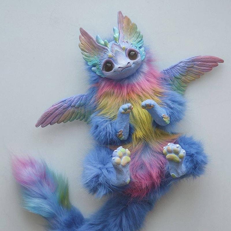 Фэнтезийное существо с рогом летающего дракона, плюшевая кукла, латексные украшения, кукла-дракон