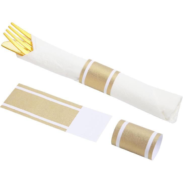 Gold Napkin Bands, Paper Napkin Rings Self Adhesive,Silverware Wraps Bands,Table Setup Wedding Event Party Supply,200 Pcs/Gold,NB-200-1Gold