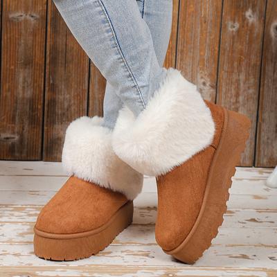 Женские ботильоны из искусственного меха, зима 2025 г., толстые длинные плюшевые зимние ботинки, женские черные, коричневые, толстая подошва, теплая хлопковая обувь