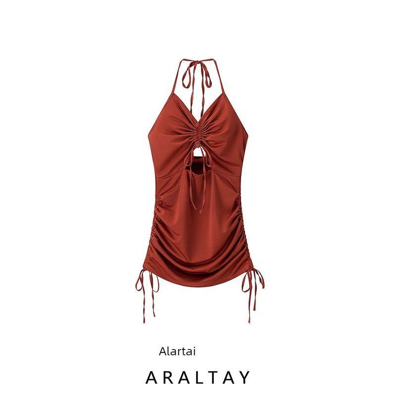 Araltay New Arrival Fashion Style Women's Clothing Fashion All-Match Elegant Silm Hanging Collar Strap Drawstring Dress