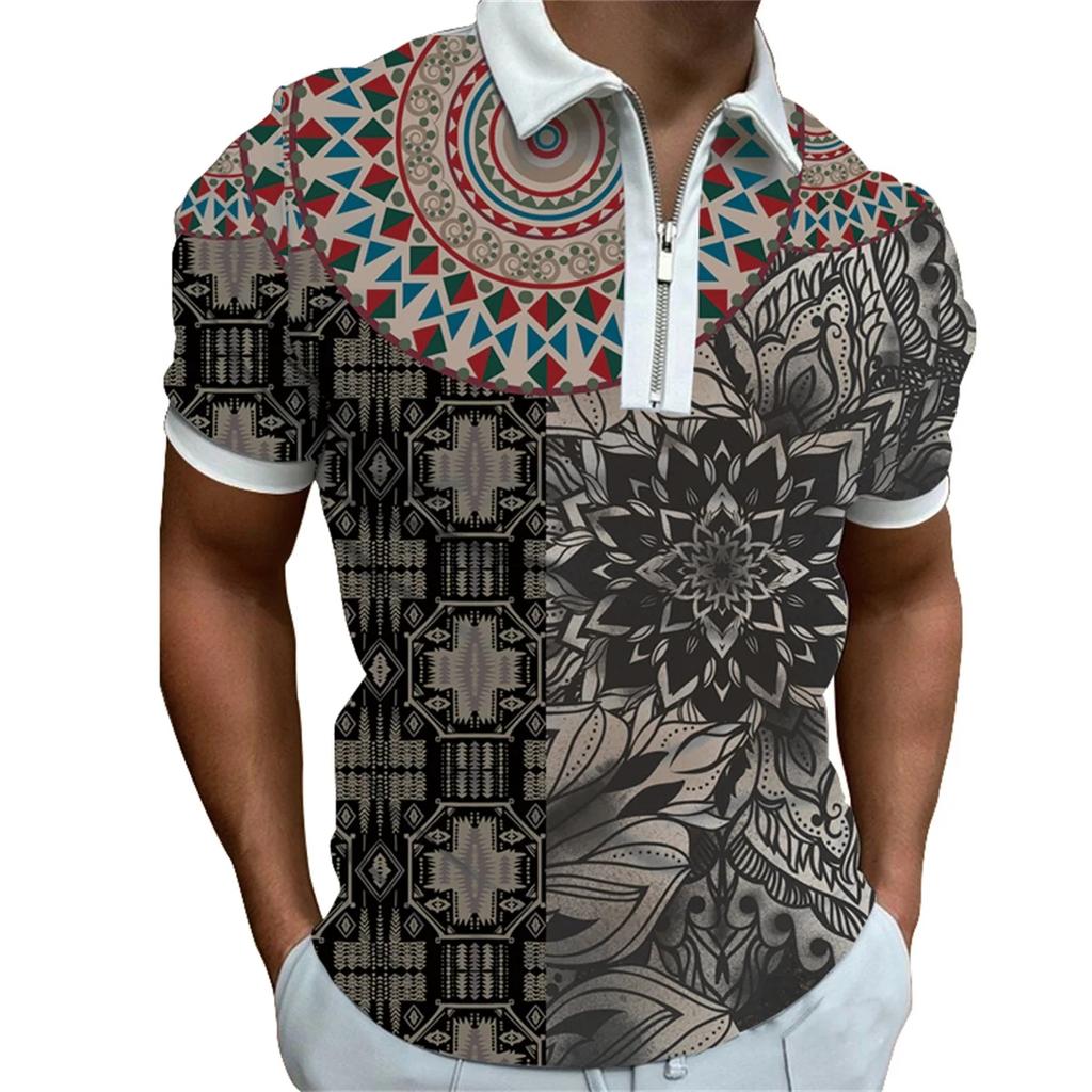 Мужская весенне-летняя повседневная футболка-поло с коротким рукавом, мужская модная футболка-поло с принтом, на молнии, с лацканами