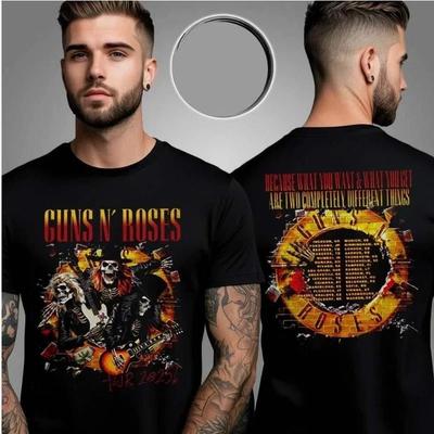 Двусторонняя унисекс футболка Gun N Rose Skeletons Tour 2025 Подарок для фанатов