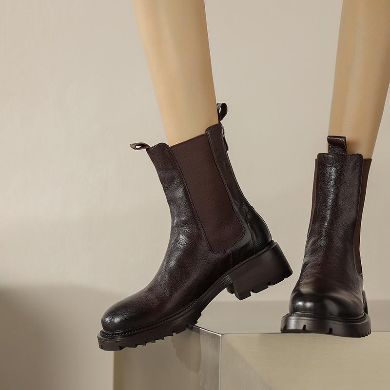 Krazing Pot Осенне-зимняя обувь из коровьей кожи с круглым носком на платформе, большие размеры, базовая одежда, ботинки челси без шнуровки на толстом среднем каблуке, женские ботильоны