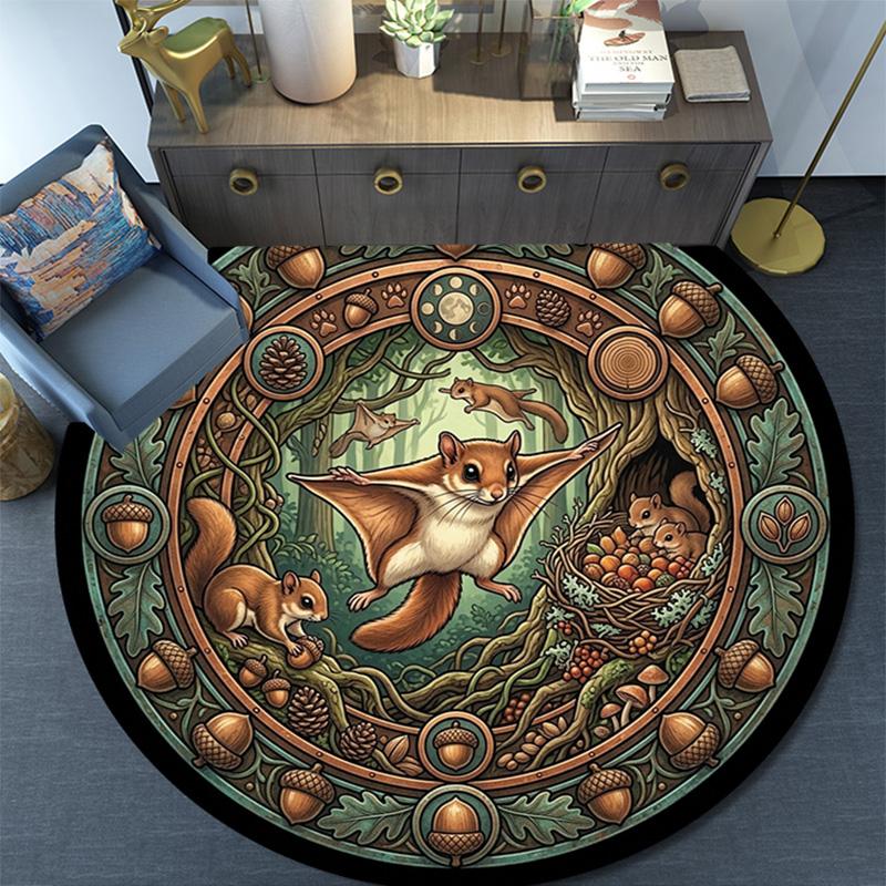 Squirrel Forest Fantasy Round Area Rug Under Office Chairs Bedroom Living Room Home Decor