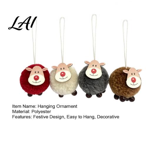Plush Hanging Ornaments 4Pcs Christmas Elk with Wooden Faces Reindeer Pendants Cute Lambskin for Xmas Tree Home Decor And Holiday Party Decorations