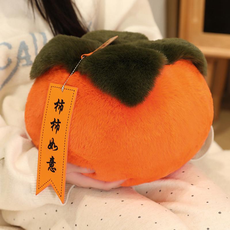 20Cm Fluffy Persimmon Long Plush Pillow Stuffed Fruit Simulation Plushie Back Support Head Support Cushion Gift