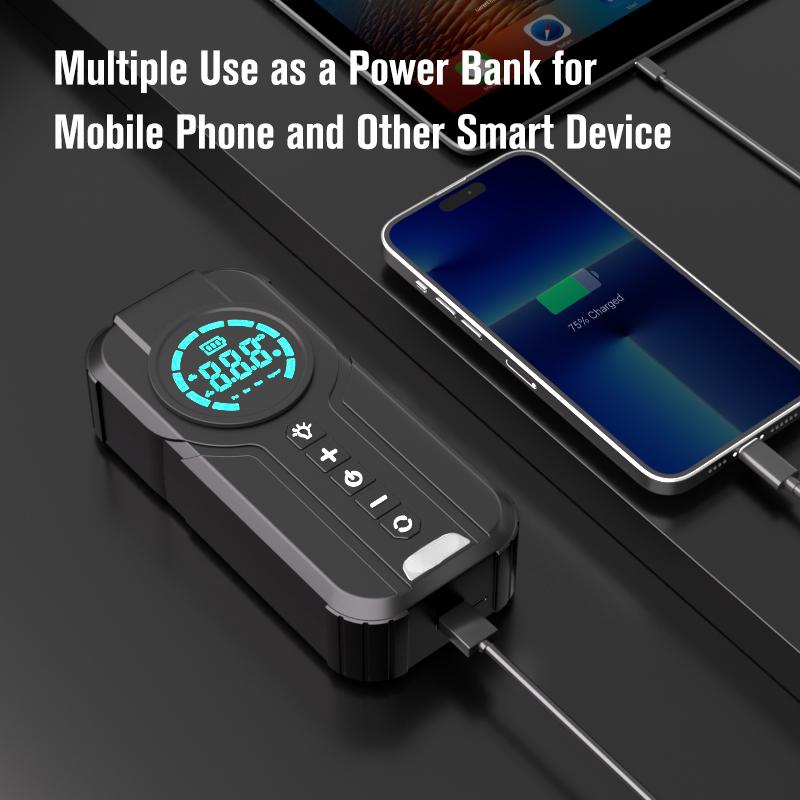 Car Air Pump 4 In 1 Auto Tyre Inflator with Jump Starter Portable Air Compressor Power Bank Starters Starting Lighting