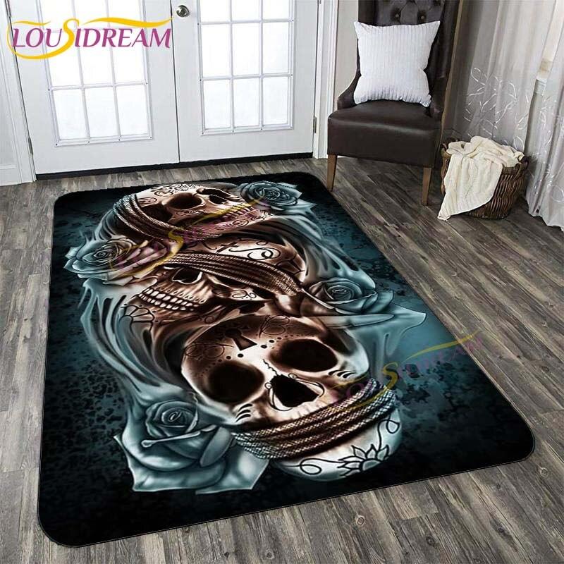 3D New Flaming Rose Floor Mat Area Rugs Rose and Skull Printed Rug and Carpets for Bedroom Home Living Room Valentine's Day Gift
