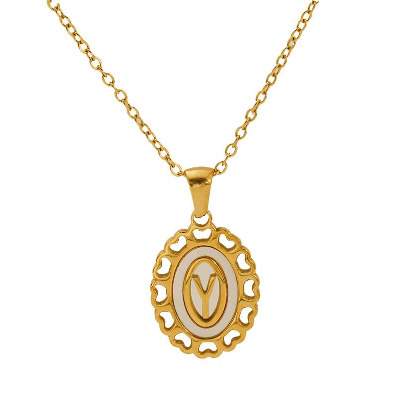 Titanium steel love hollow letter pendant female versatile fashion simple oval letter necklace female