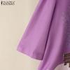 ZANZEA Women Casual Stand Collar Loose 3/4 Sleeve Print Blouse