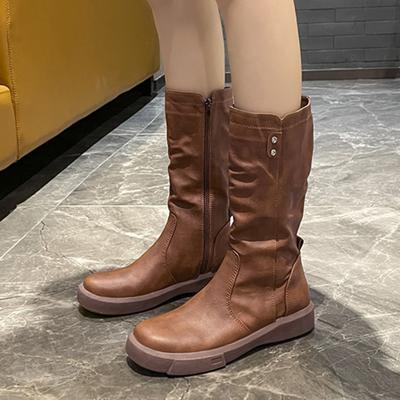 Женские ботильоны, женская обувь, полусапоги на молнии, высокие сапоги из искусственной кожи, женская мода, осенне-зимние сапоги на низком каблуке, Zapatos