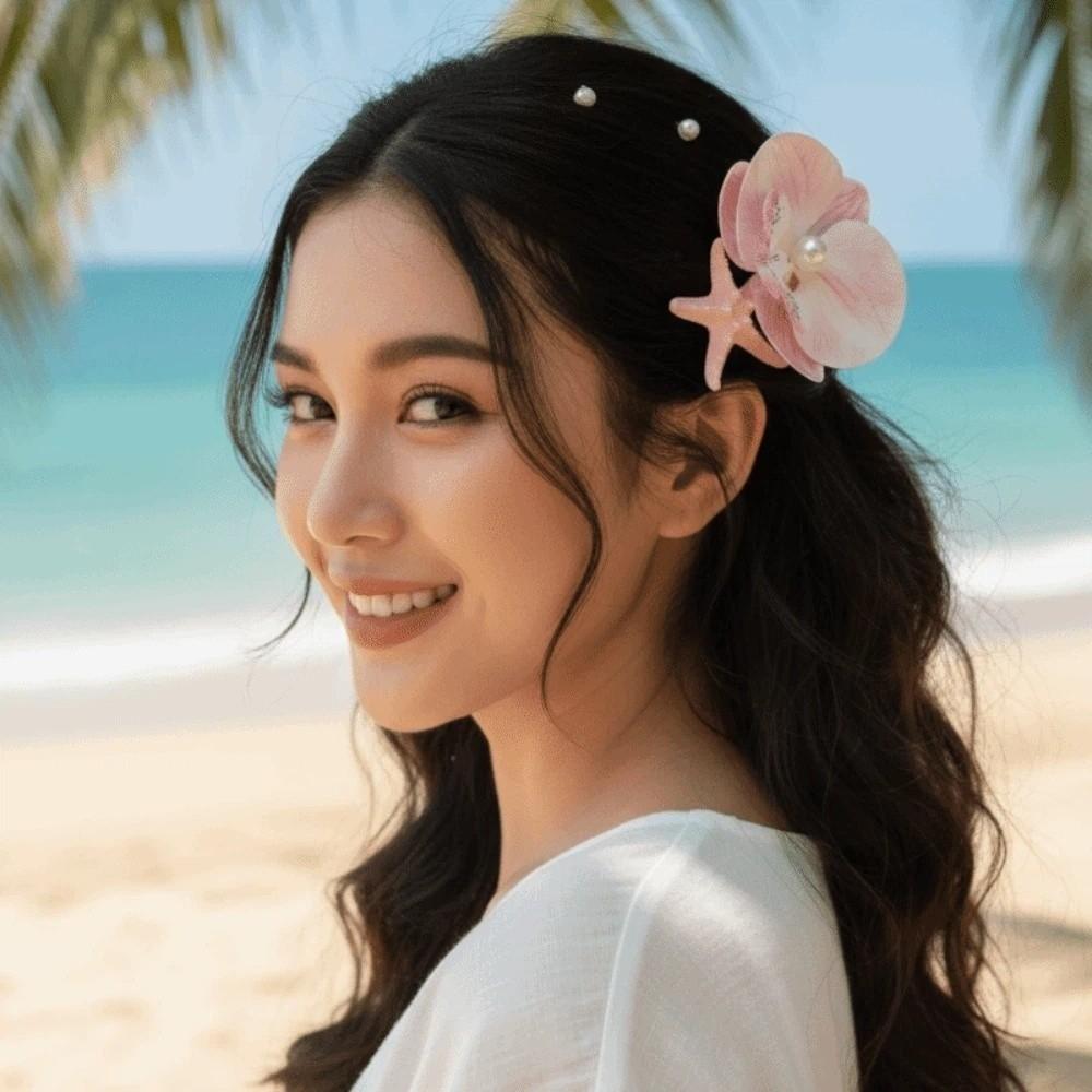 5 PCS Resin Starfish Flower Hair Clip Sweet Moth Orchid Side Clip Butterfly Orchid Hairpin Daily