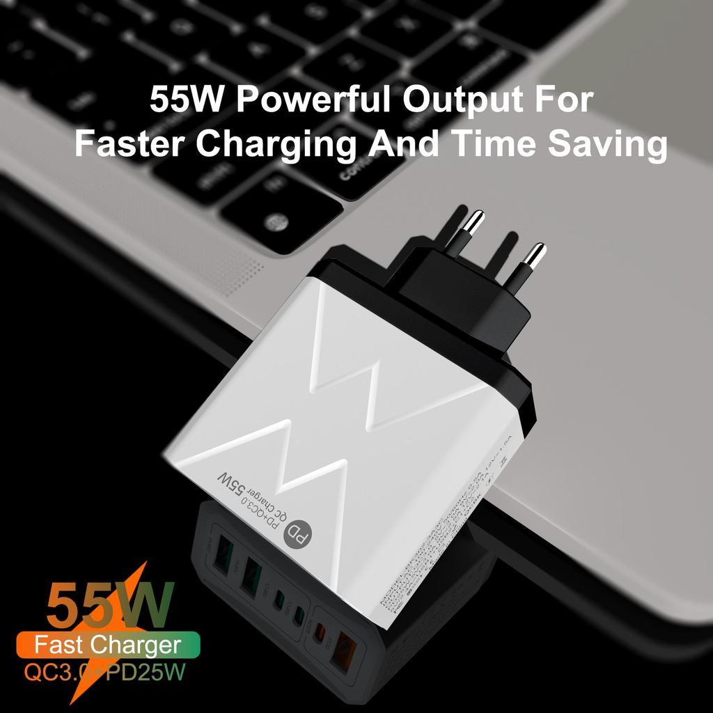 PD25W 3USB 3PD55W Fast Charger, 6-Port Mobile Charger with QC3.0, Multi-Standard Fast Charging Adapter