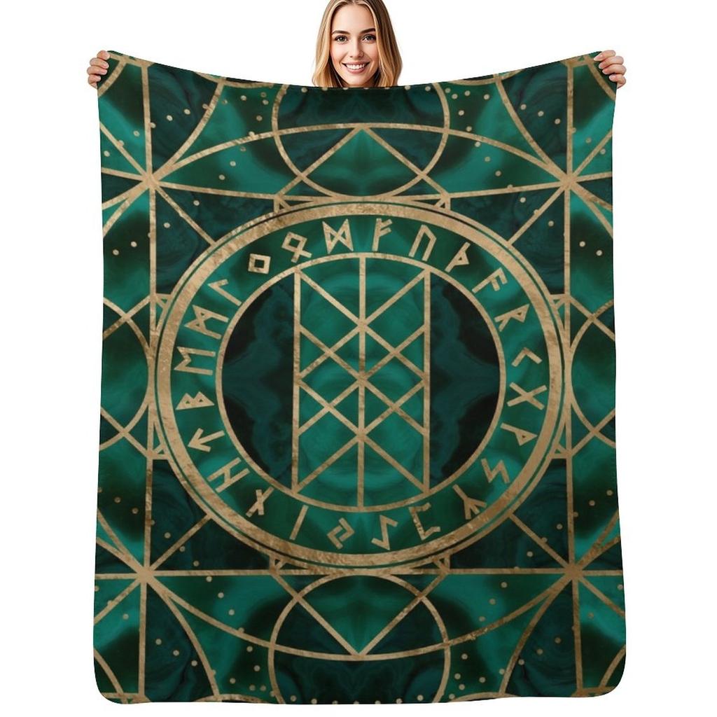 Web of Wyrd The Matrix of Fate - Gold and Malachite Throw Blanket Versatile Cozy Throw Blanket for All Occasions