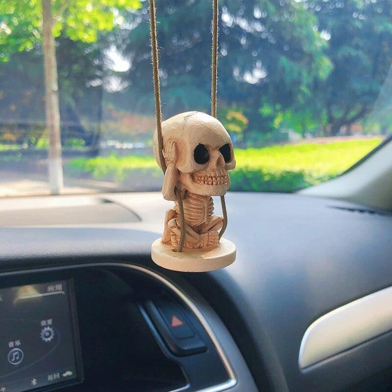 Забавный скелет-качели-призрак, украшение интерьера автомобиля, скелет из смолы, авто зеркало заднего вида, подвеска для автомобильных аксессуаров, интерьер