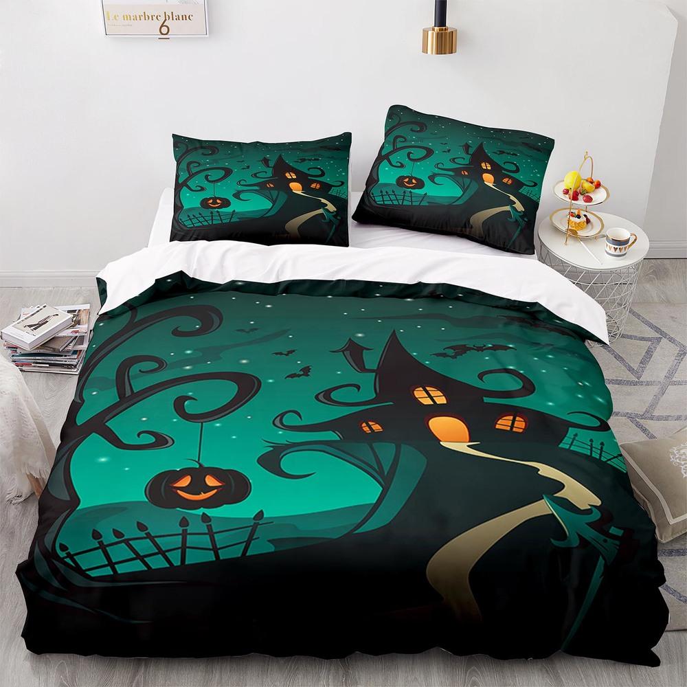 Черный Хэллоуин Летучая мышь Луна Король Королева Пододеяльник Страшный Ночной Комплект Постельных Принадлежностей Готический Ужас Покрывало Мягкий Полиэстеровый Одеяло Покрывало