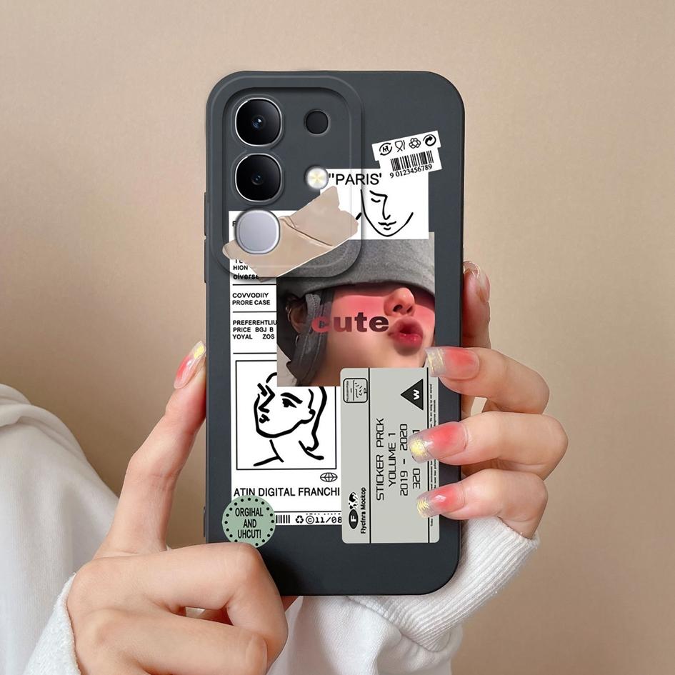 Чехол для Vivo S19 Pro Y04 T4x iQOO Z9s V30 V40e V50 V40 Lite(ИДН) Y29 Y29S Y39 Y19S Чехол из жидкого силикона с милым узором для Vivo Capa