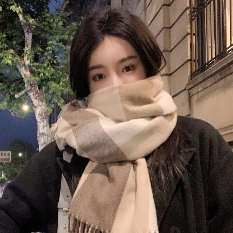 Warm Thick Plaid Imitation Cashmere Autumn and Winter Tassel Scarf