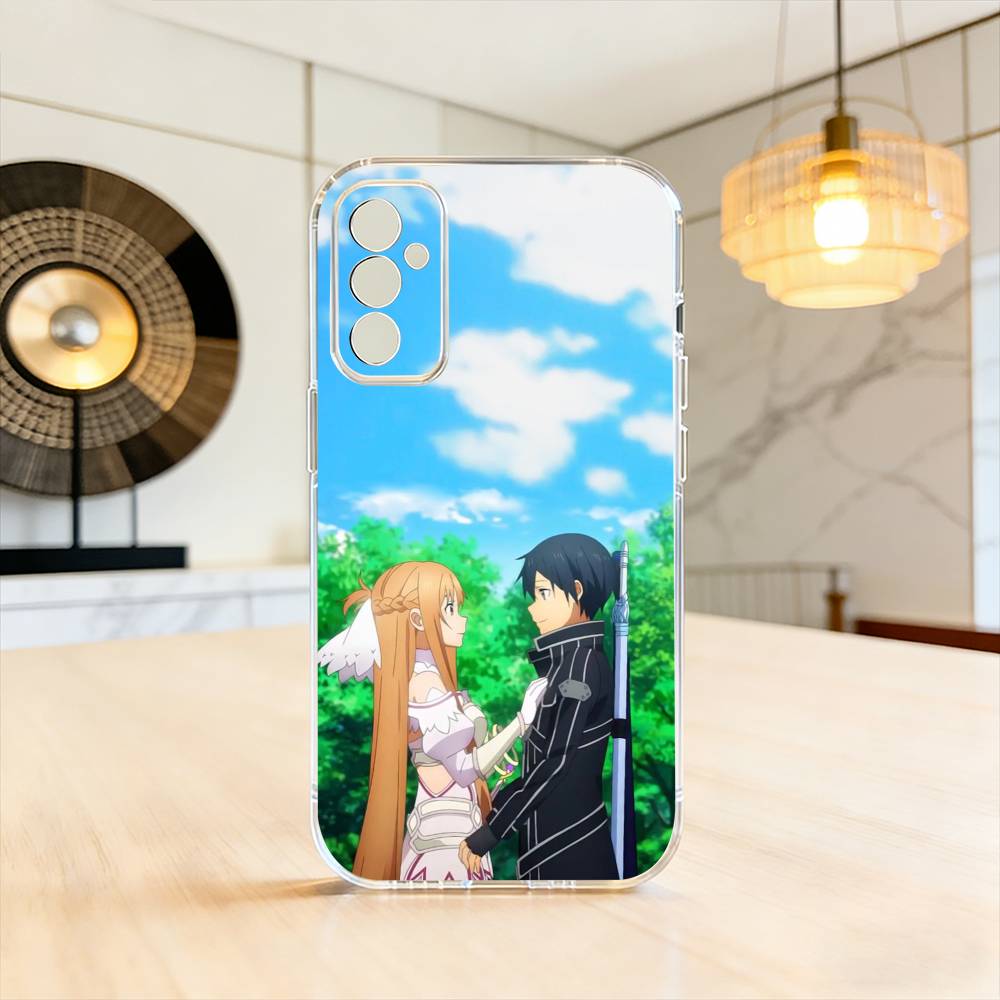Чехол для телефона с аниме Кирито и Асуна для Samsung A10, 12, 20, 21S, 30, 31, 40, 50, 51, 52, 70, 71 Прозрачный чехол