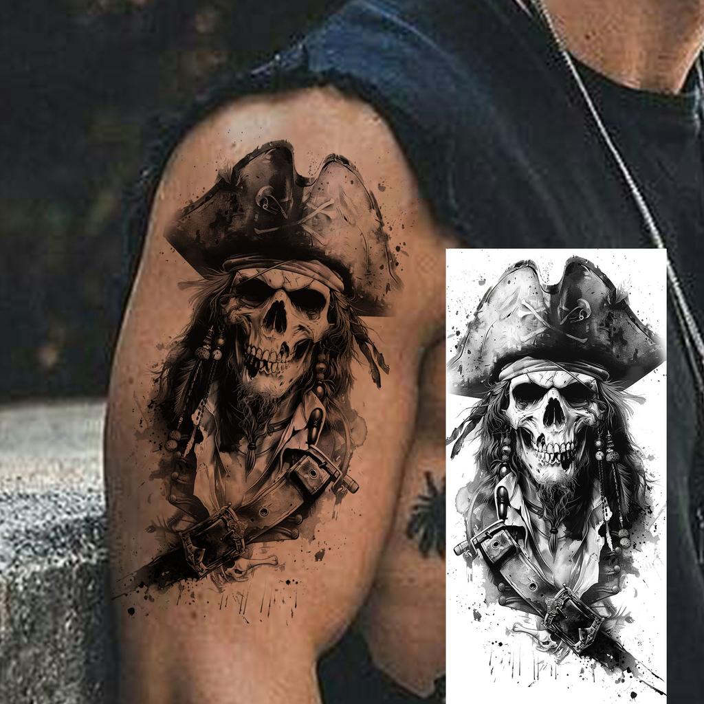 1 Sheet Scary Grim Reaper Skull Temporary Tattoos Halloween Tatoos Long Lasting Waterproof Tiger Wolf Beast Fake Tattoo Stickers