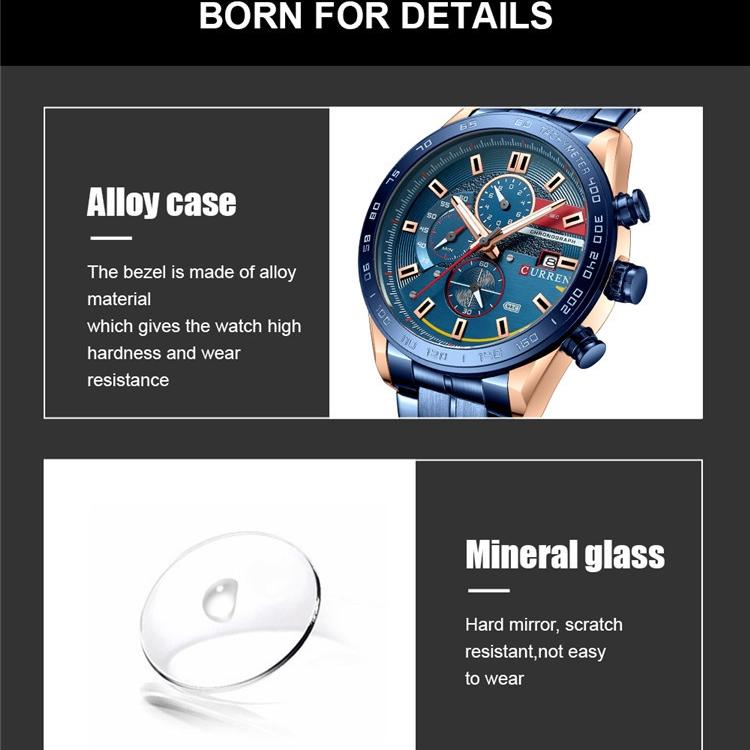 CURREN Мужские многофункциональные спортивные часы со стальным ремнем, мужские модные повседневные часы с шестью контактами