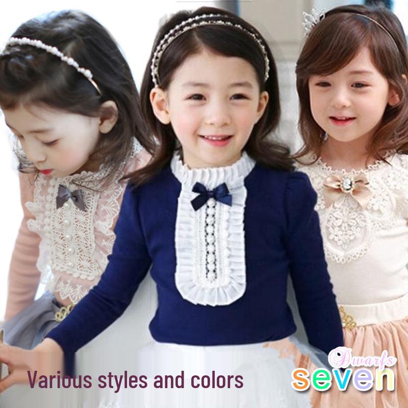Korean Children's Lace Beaded Cotton T-shirt Top