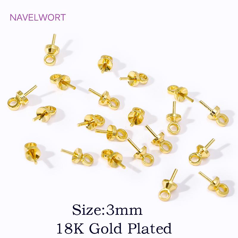 18K Gold Plated Brass Eye Pins Bail Top Drilled,Pearl Pendant Mounting Bails Connectors For DIY Jewelry Making Accessories