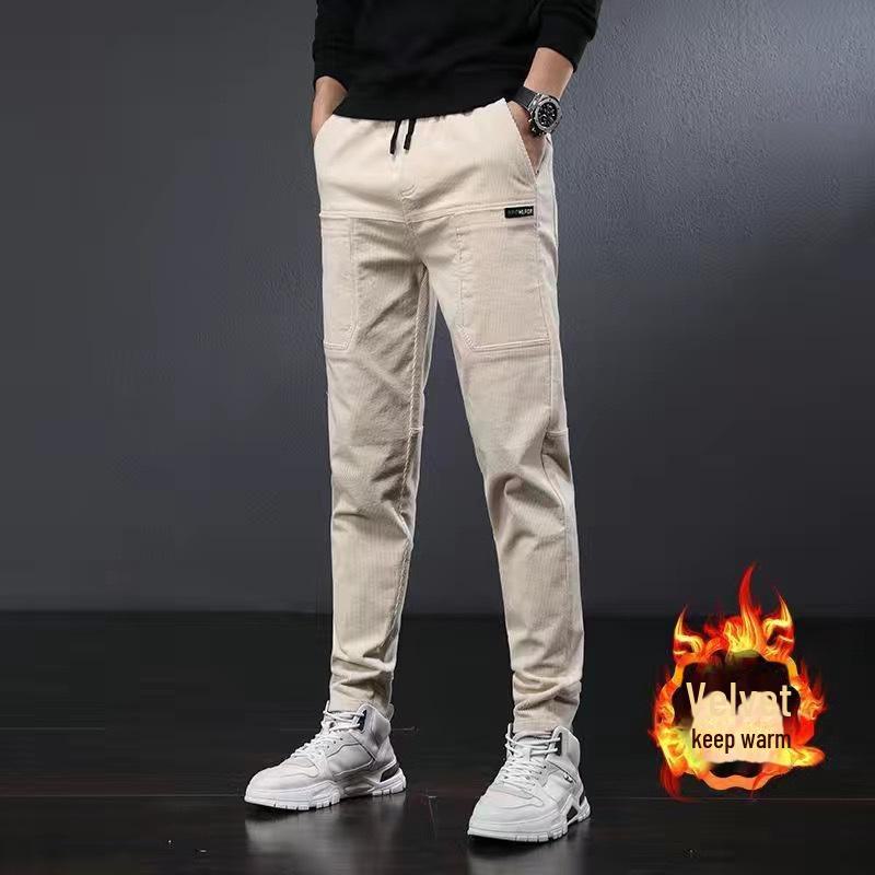 Мужские повседневные вельветовые шаровары - свободный крой, шесть карманов, прямые, подходят для весны/осени