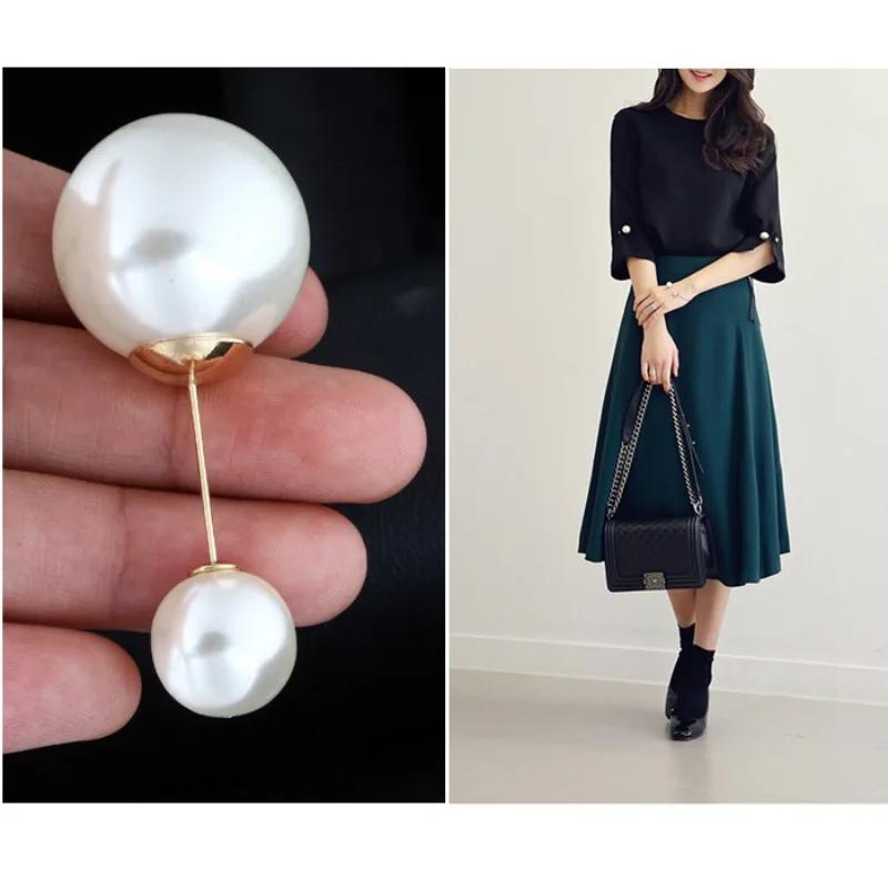 New Large Double Headed Pearl Insert Pin Collar Brooch One Line Breast Pin Cardigan Scarf Shawl Neck Brooch