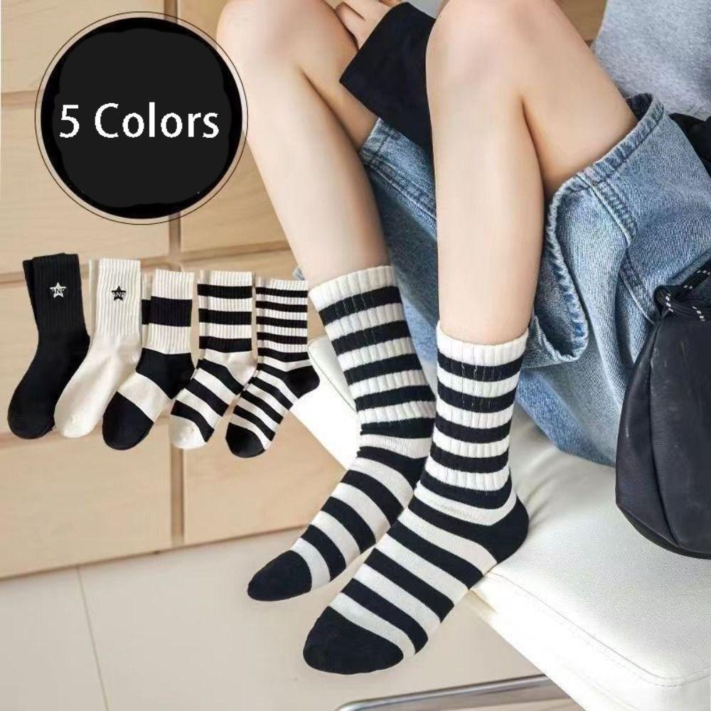 Retro Mid Length Socks Spring Summer Embroidered Socks New Cotton Sports Socks