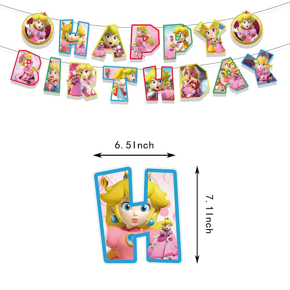 32pcs Princess Peach Party Supplies Includes Banner Cake Topper Balloon for Kind