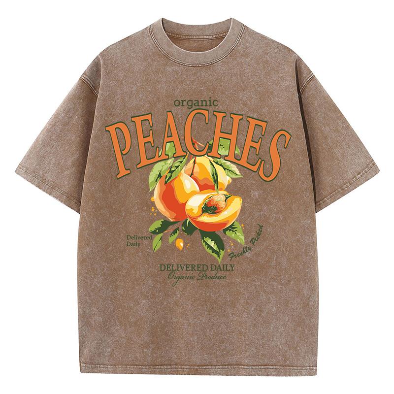Женские футболки с кислотной стиркой Fresh Peaches Доставка ежедневных принтов Топы с потертым круглым вырезом Футболки из хлопка больших размеров Трендовая одежда