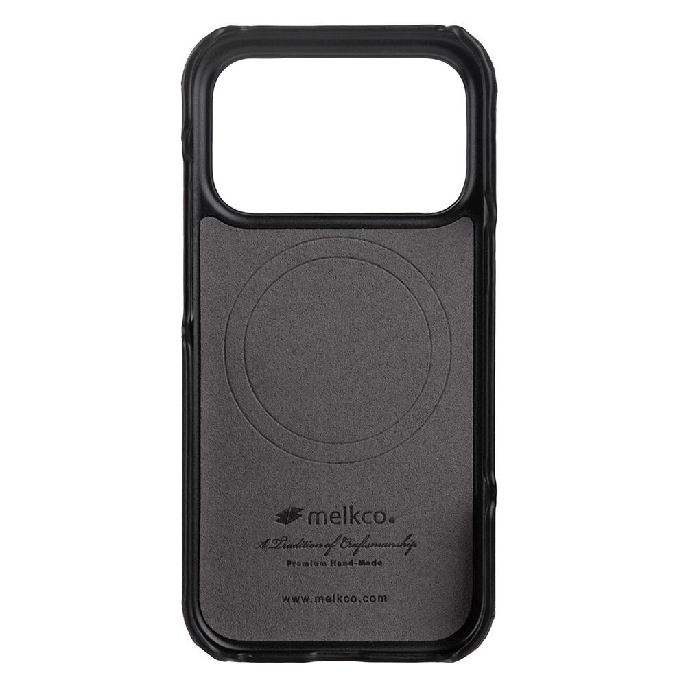 MELKCO For iPhone 17 Pro Case Compatible with MagSafe Waxy Genuine Cow Leather PC Phone Back Cover