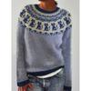 Womens Crew Neck Colorblock Knit Sweater Loose Fit Casual Office Wear Long Sleeve Pullover