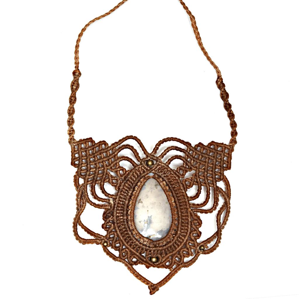 Necklace Macrame Agate Handmade Pendant Necklace Natural Thread Choker Jewelry