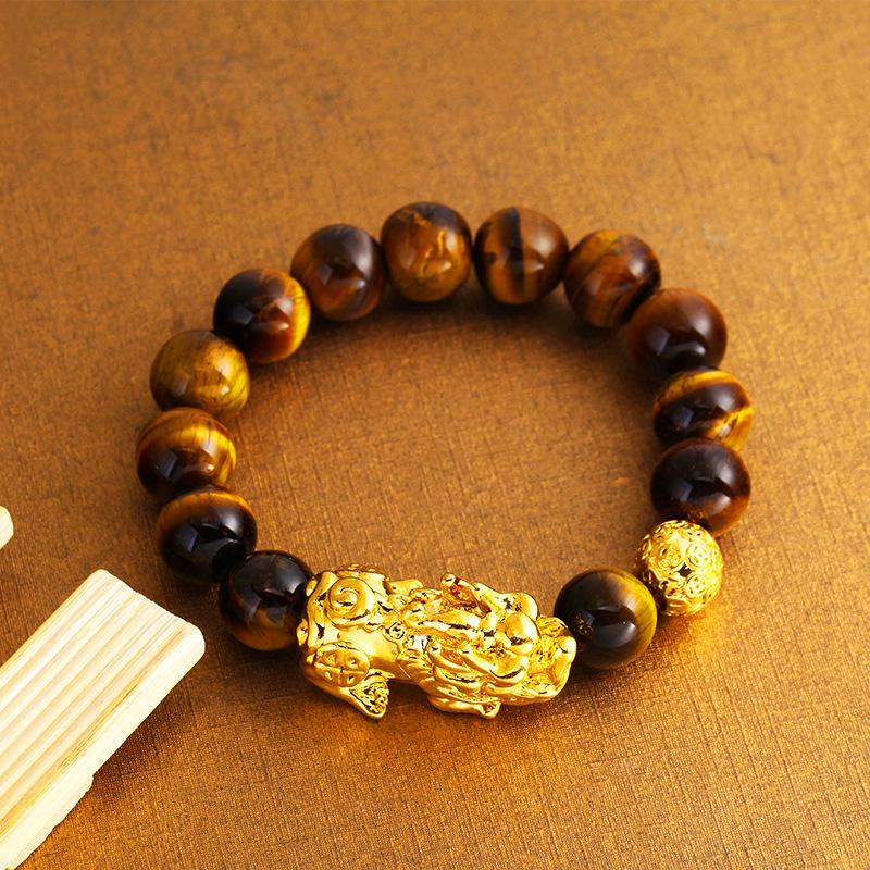Agate Pixiu Bracelet with Mantra Beads - Gold-Plated Beaded Bracelet for Men and Women