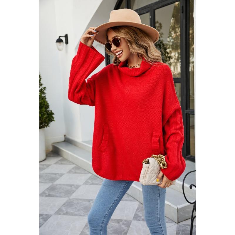 Осенне-зимний женский свитер, однотонный пуловер, женский вязаный свитер, женский свободный свитер большого размера с высоким воротом