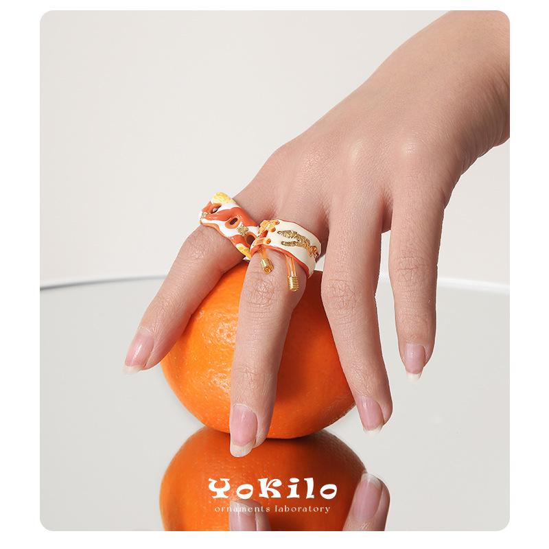 YOK Дофаминовый стиль Цветовой блок Жидкая форма Ручной работы Капельное масло Кольцо - Женские украшения