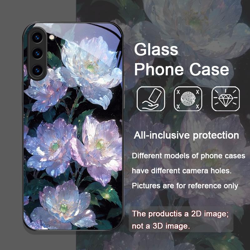 Стильный чехол из закаленного стекла с узором из белых пионов для Samsung Galaxy S25 Ultra S24 S23 Plus S22+ S21 S20 FE 5G