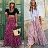 Plus-size Women Printing A-line Skirts Summer Loose Casual Elastic Waist Long Skirts Casual High Waisted Maxi Skirts