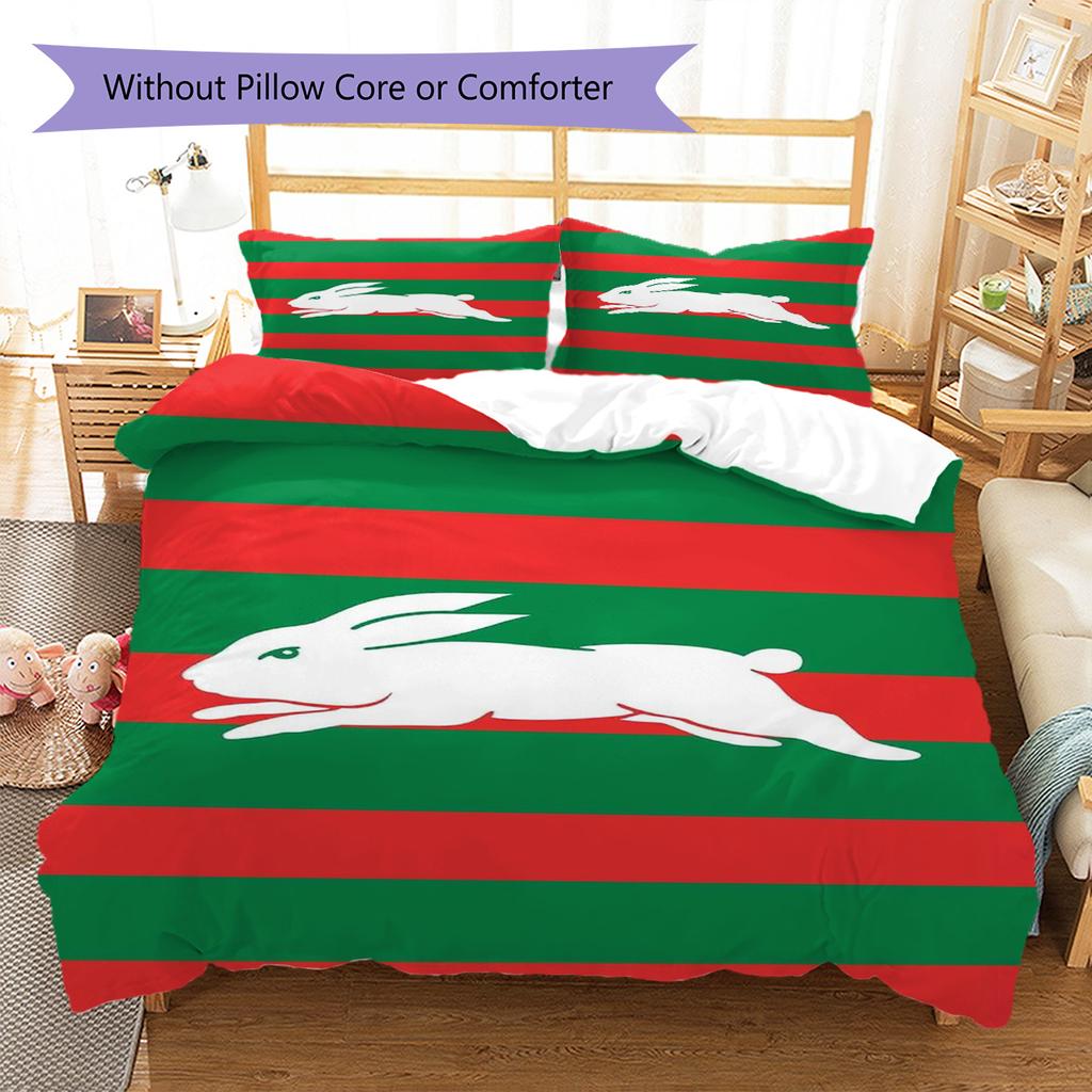 Rabbitohs Pattern Bedding Set Quilt Cover Pillowcase Home Decor Gift (1 * duvet cover + 2 * pillowcase, without core)