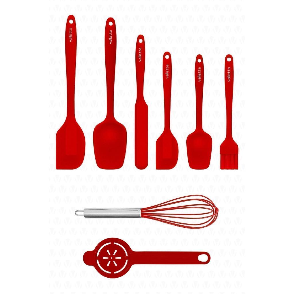 Drongo Heat Resistant Fireproof Nonstick Silicone Spatula Set 8 Pieces Black