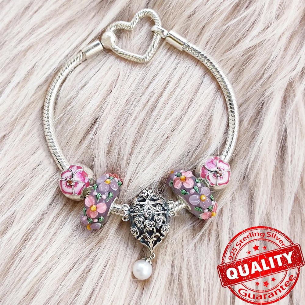 Модный стерлинговый серебряный розовый цветок анютины глазки шарм подходит для оригинального браслета 925 серебряный голубой бабочка шарм ювелирные изделия подарок