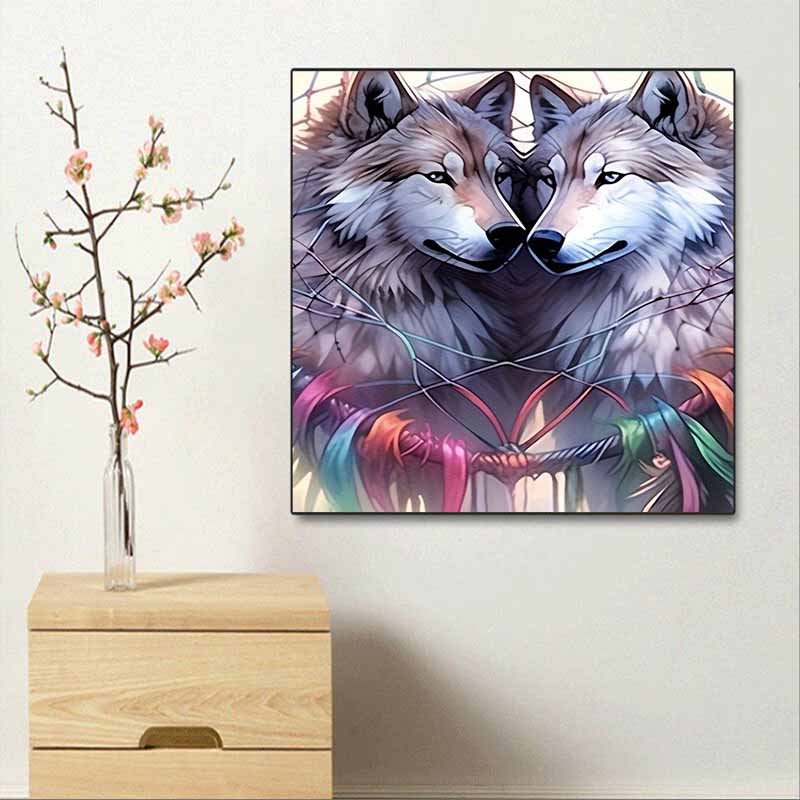 New Arrival 5D DIY Full Circle Diamond Painting "Two Wolves" Embroidery Cross Stitch Home Decor Gift